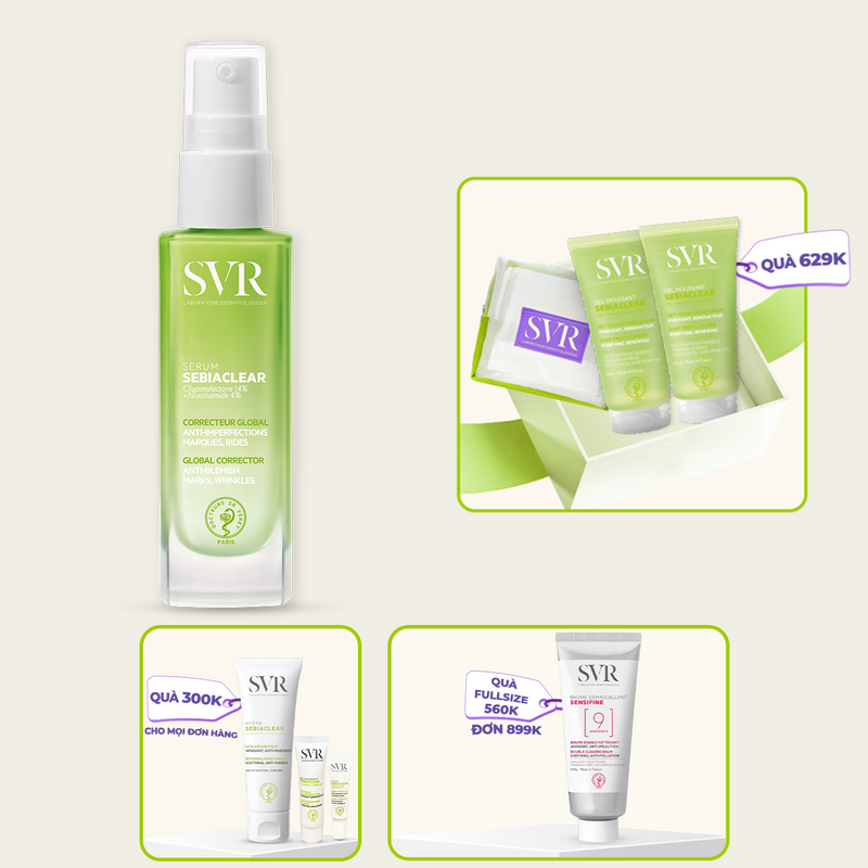 Tinh chất SVR SEBIACLEAR SERUM 30ML hỗ trợ giảm mụn, mờ thâm, làm sáng và chống nhăn cho da dầu mụn