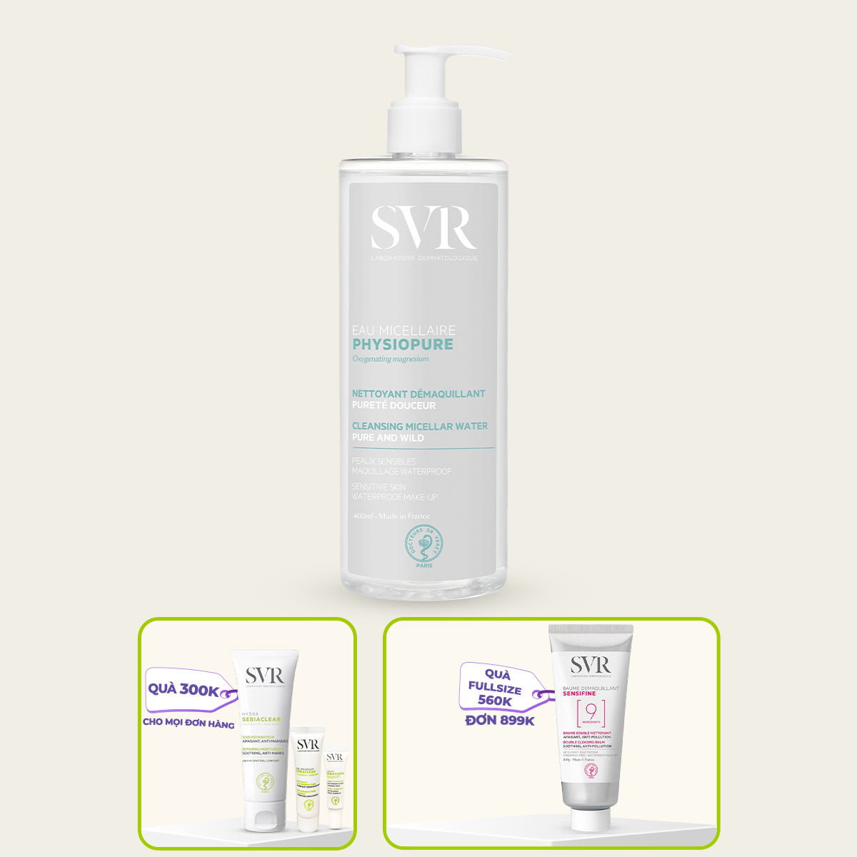 Nước tẩy trang SVR PHYSIOPURE EAU MICELLAIRE giúp làm sạch da dùng được cho cả mắt và môi dành cho da nhạy cảm