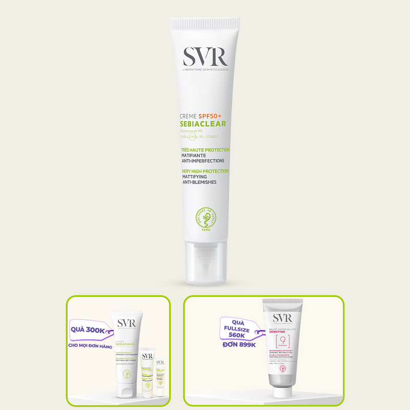 Kem chống nắng SVR SEBIACLEAR CREME SPF50+ 40ML dưỡng da, hỗ trợ giảm mụn, sạch dầu trên da dành cho da dầu mụn