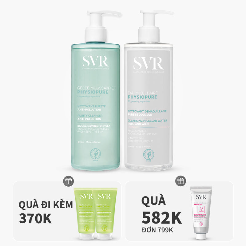 Bộ đôi gel rửa mặt sạch sâu 400ml và nước tẩy trang giúp sạch sâu, dùng được mắt & môi 400ml