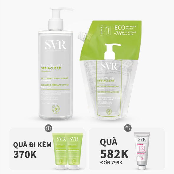 Bộ đôi nước tẩy trang làm sạch dầu nhờn 400ml (1 chai 400ML + 1 túi 400ML)