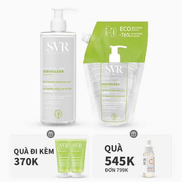 Bộ đôi nước tẩy trang làm sạch dầu nhờn 400ml (1 chai 400ML + 1 túi 400ML)