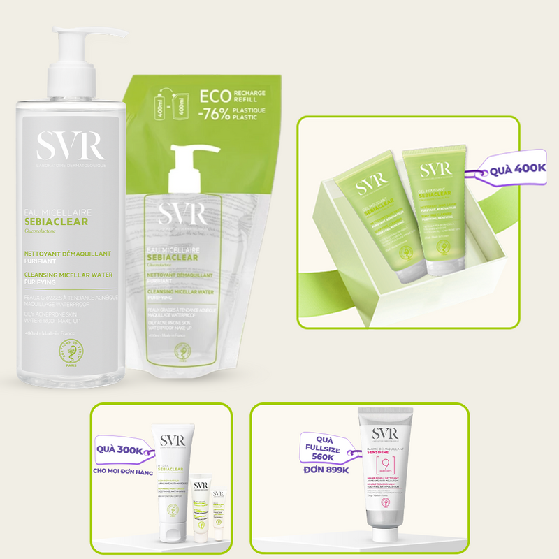 Combo 2 Nước tẩy trang làm sạch dầu nhờn 400ml (1 chai 400ML + 1 túi 400ML)
