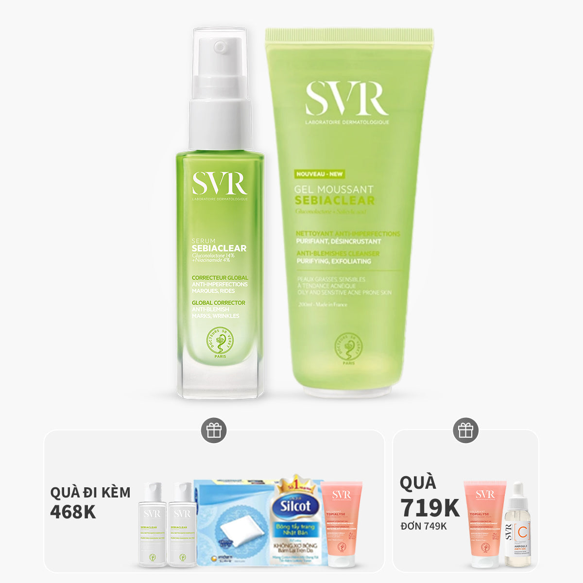 Bộ đôi tinh chất giảm mụn mờ thâm 30ml và gel rửa mặt làm sạch dầu nhờn 200ml