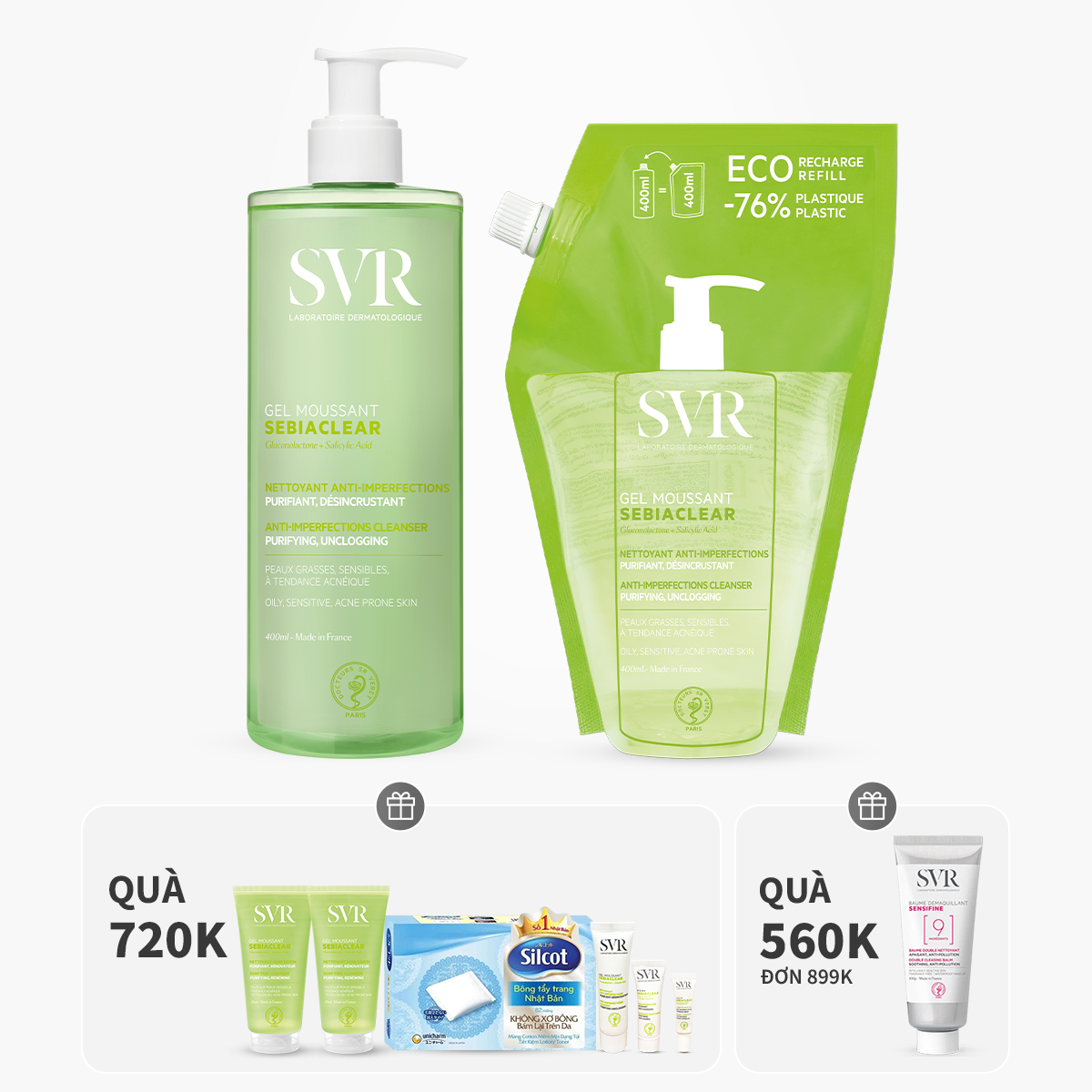 Bộ đôi gel rửa mặt làm sạch dầu nhờn 400ml (1 chai 400ML + 1 túi 400ML)
