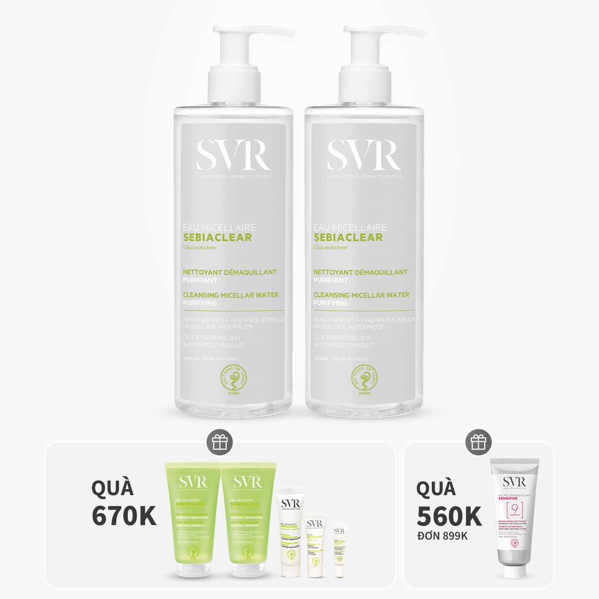 Bộ đôi nước tẩy trang làm sạch dầu nhờn 400ML