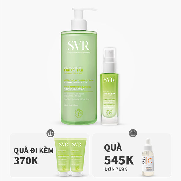 Bộ đôi tinh chất giảm mụn mờ thâm 30ml và gel rửa mặt làm sạch dầu nhờn 400ml
