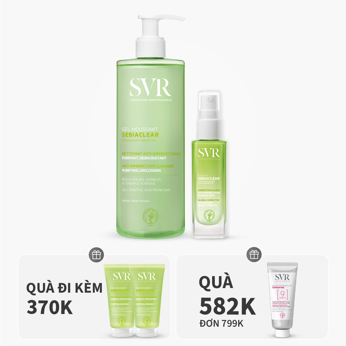 Bộ đôi tinh chất giảm mụn mờ thâm 30ml và gel rửa mặt làm sạch dầu nhờn 400ml