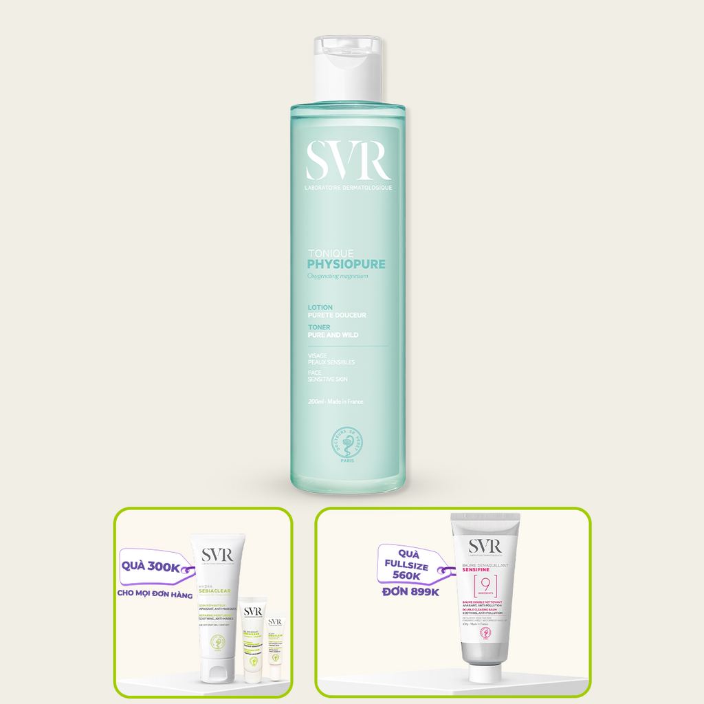 Nước cân bằng SVR PHYSIOPURE TONIQUE 200ML giúp da được làm sạch nhẹ, dưỡng ẩm và tươi sáng hơn cho da nhạy cảm