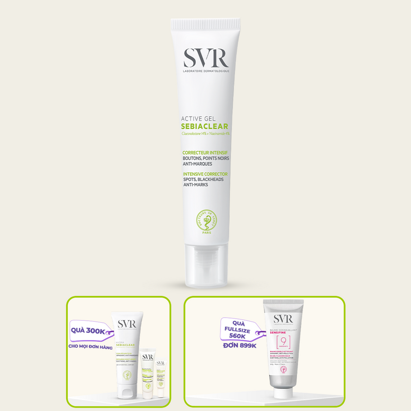Gel dưỡng ẩm SVR SEBIACLEAR ACTIVE GEL 40ML hỗ trợ giảm mụn, mờ thâm, thông thoáng lỗ chân lông cho da dầu mụn