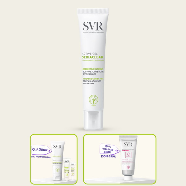 Gel dưỡng ẩm SVR SEBIACLEAR ACTIVE GEL 40ML hỗ trợ giảm mụn, mờ thâm, thông thoáng lỗ chân lông cho da dầu mụn