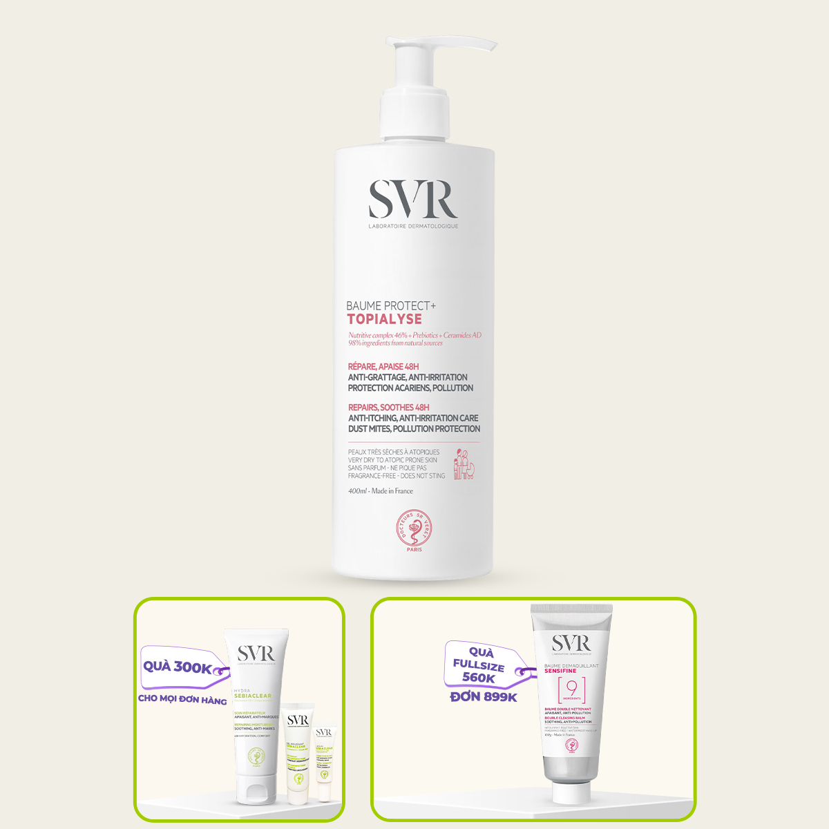 Kem dưỡng da toàn thân SVR TOPIALYSE BAUME PROTECT+ 400ML giúp dưỡng ẩm kéo dài cho da khô, da nhạy cảm