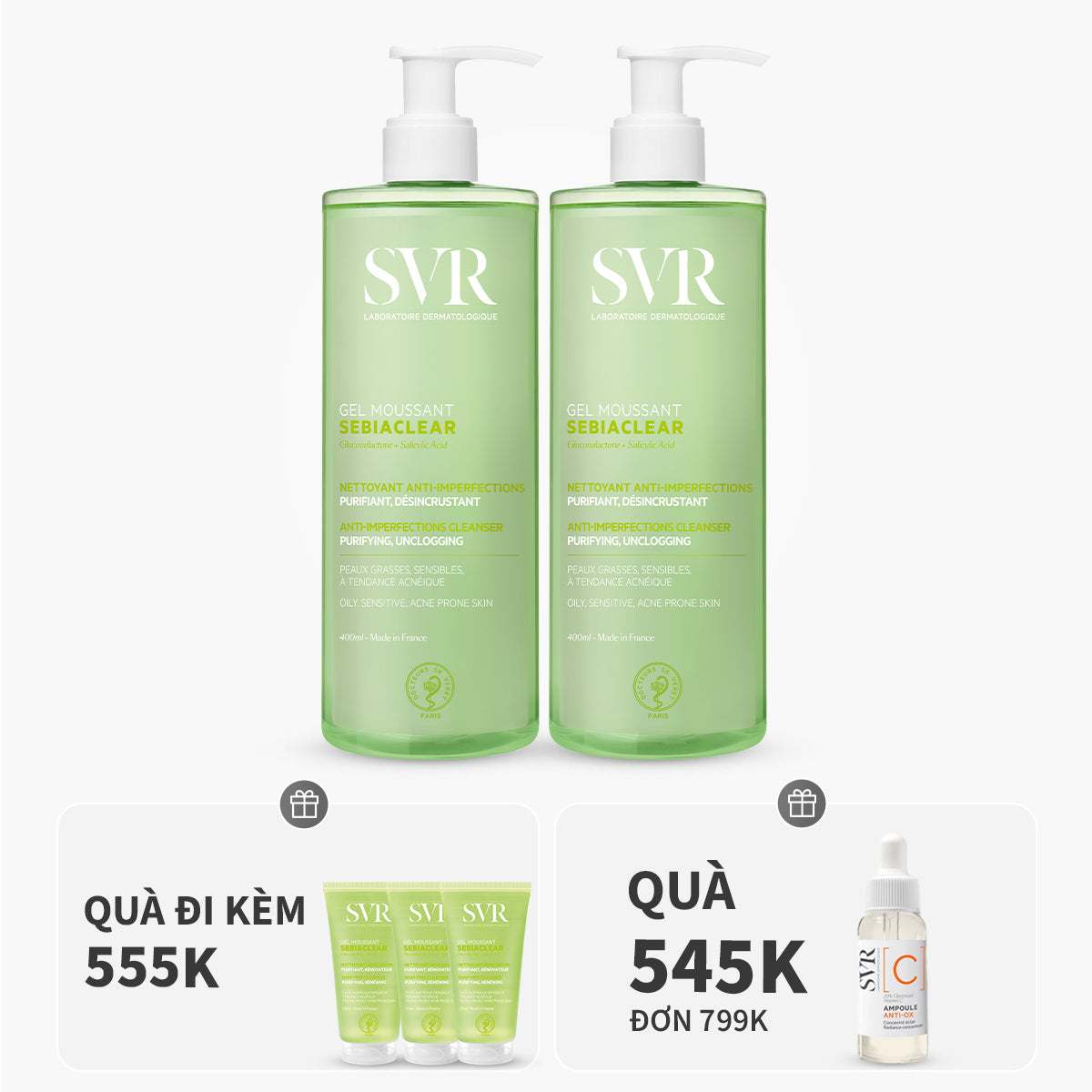Bộ đôi gel rửa mặt làm sạch dầu nhờn 400ml