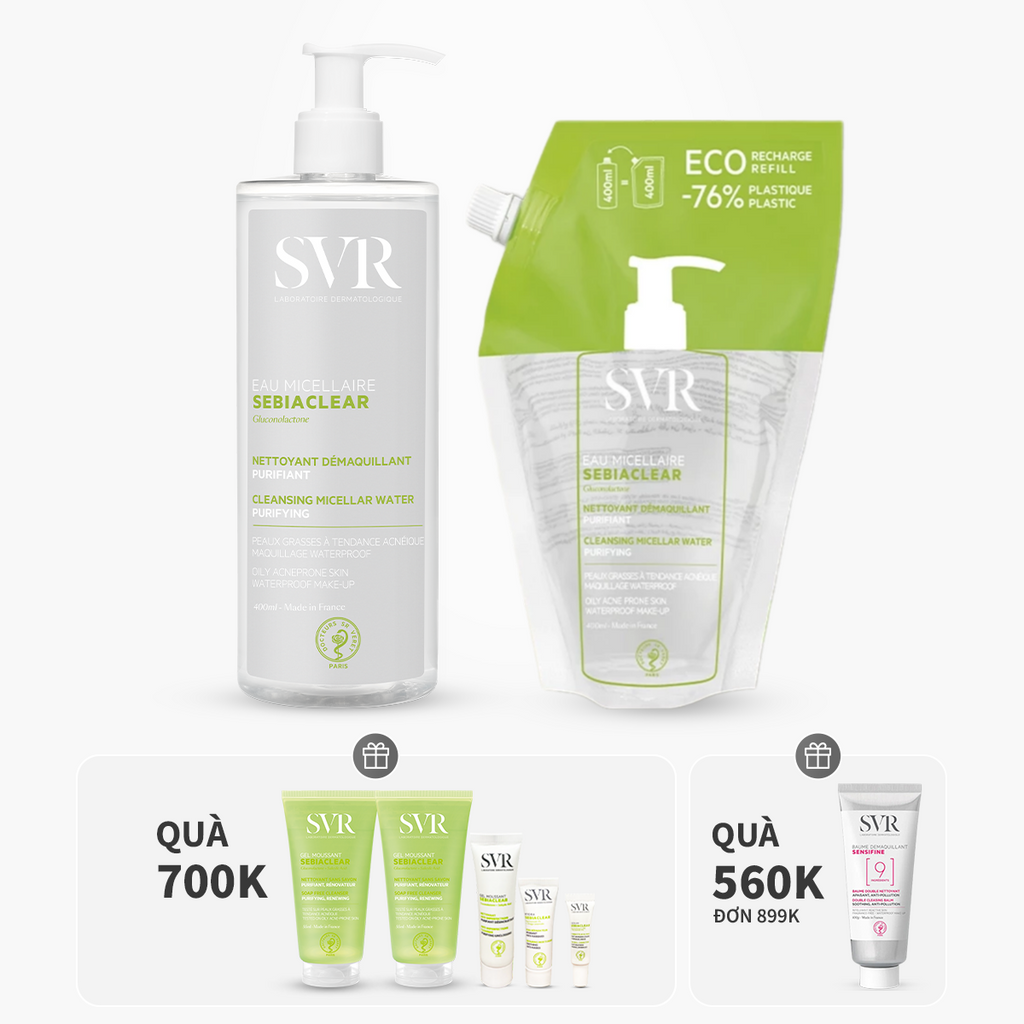 Bộ đôi nước tẩy trang làm sạch dầu nhờn 400ml (1 chai 400ML + 1 túi 400ML)