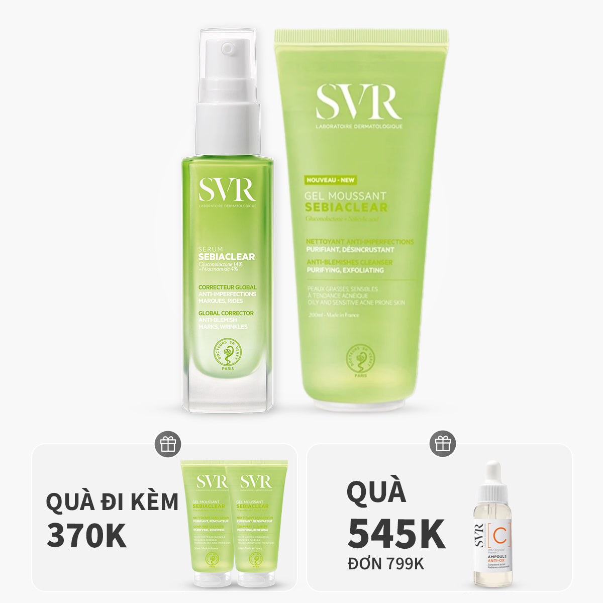 Bộ đôi tinh chất giảm mụn mờ thâm 30ml và gel rửa mặt làm sạch dầu nhờn 200ml