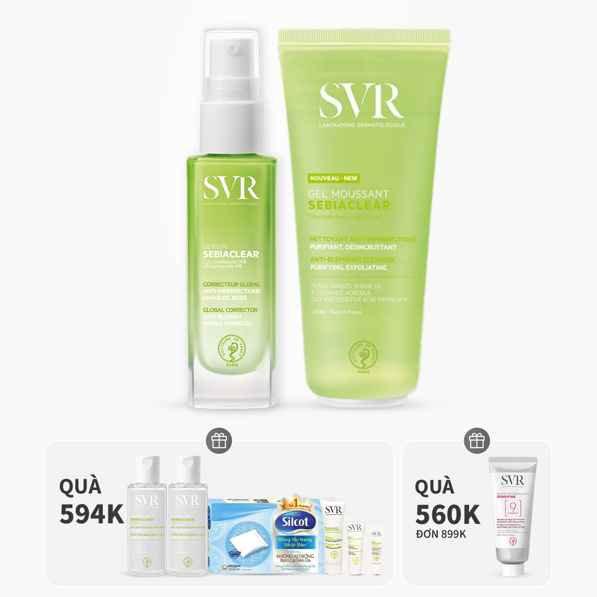 Bộ đôi tinh chất giảm mụn mờ thâm 30ml và gel rửa mặt làm sạch dầu nhờn 200ml