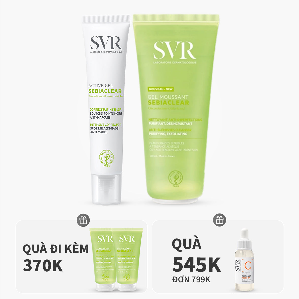 Bộ đôi gel dưỡng giảm mụn mờ thâm 40ml và gel rửa mặt làm sạch dầu nhờn 200ml