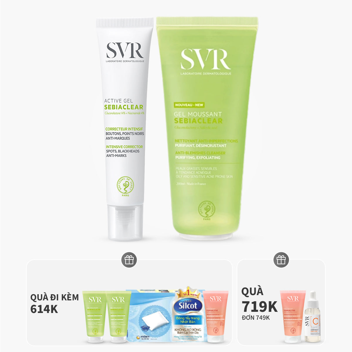 Bộ đôi gel dưỡng giảm mụn mờ thâm 40ml và gel rửa mặt làm sạch dầu nhờn 200ml