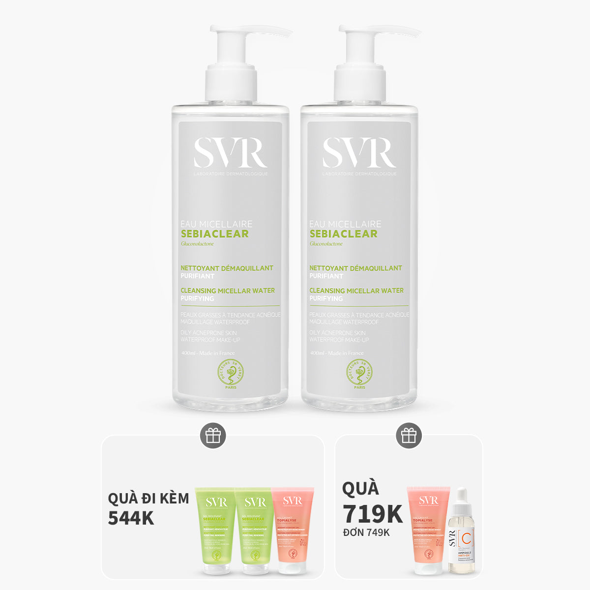 Bộ đôi nước tẩy trang làm sạch dầu nhờn 400ML