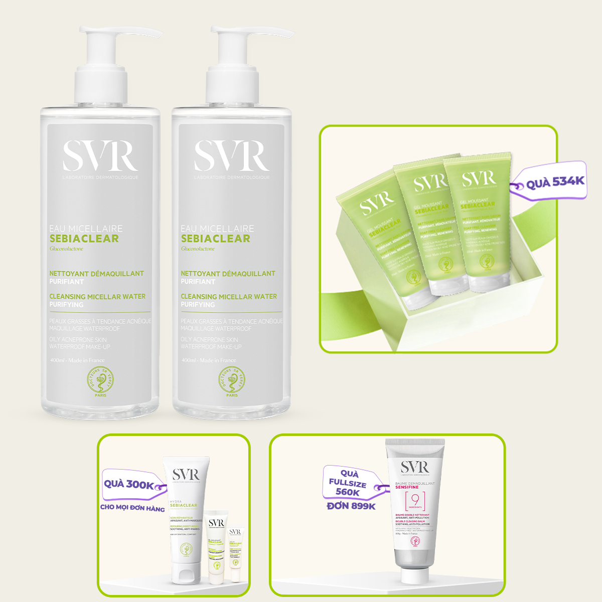 Combo 2 Nước tẩy trang làm sạch dầu nhờn 400ML
