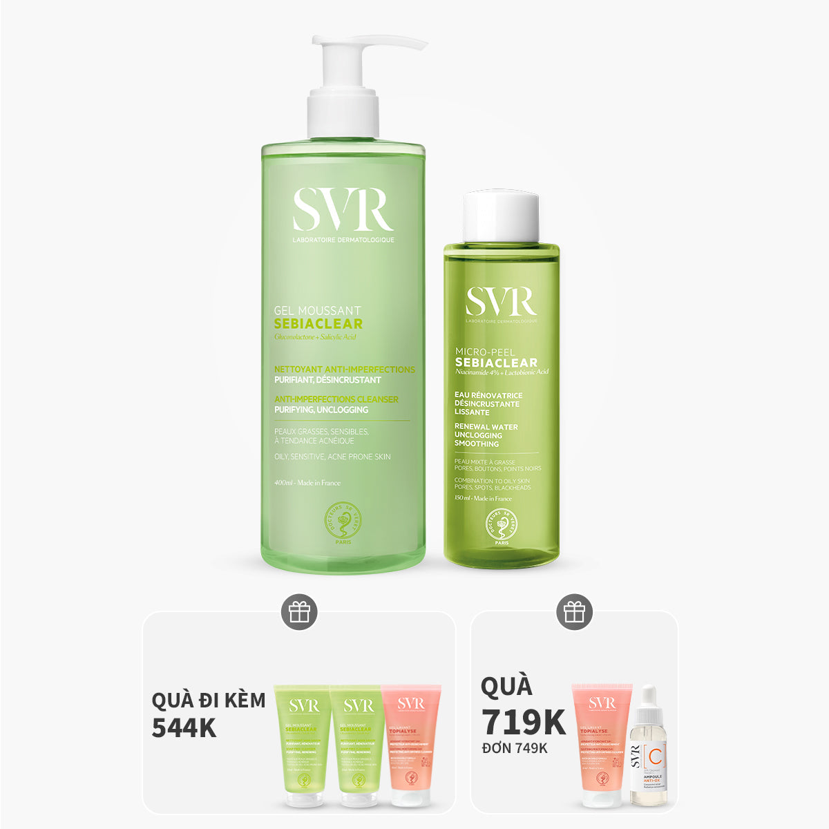 Bộ đôi gel rửa mặt làm sạch dầu nhờn 400ml  và nước cân bằng giảm mụn 150ml