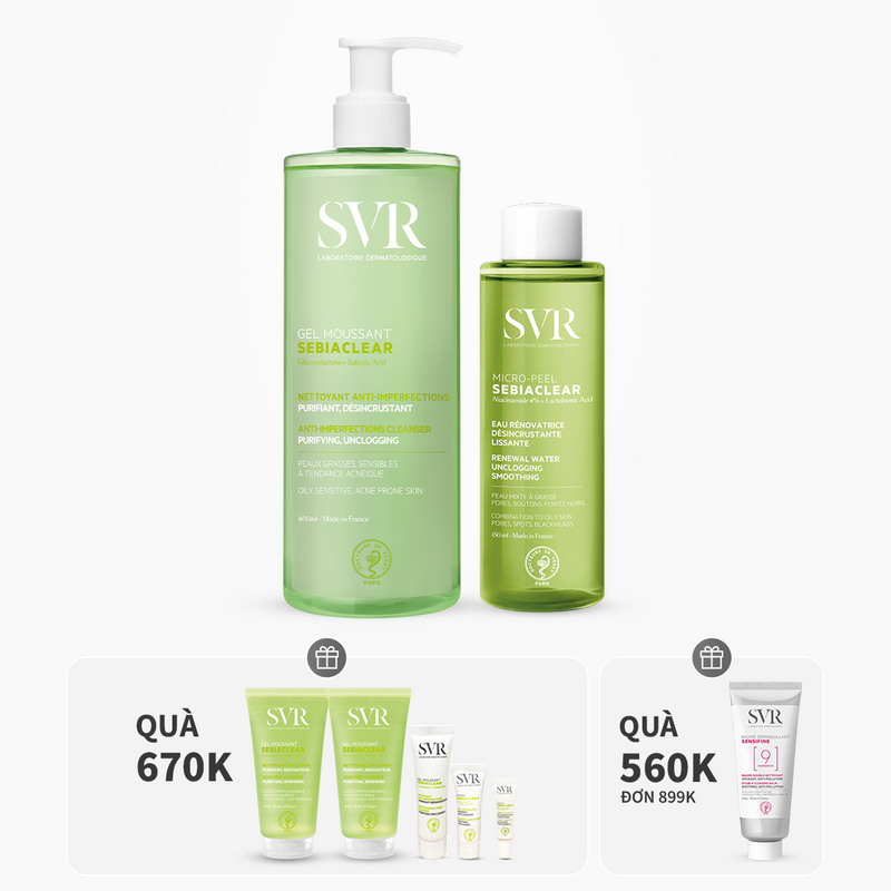 Bộ đôi gel rửa mặt làm sạch dầu nhờn 400ml  và nước cân bằng giảm mụn 150ml