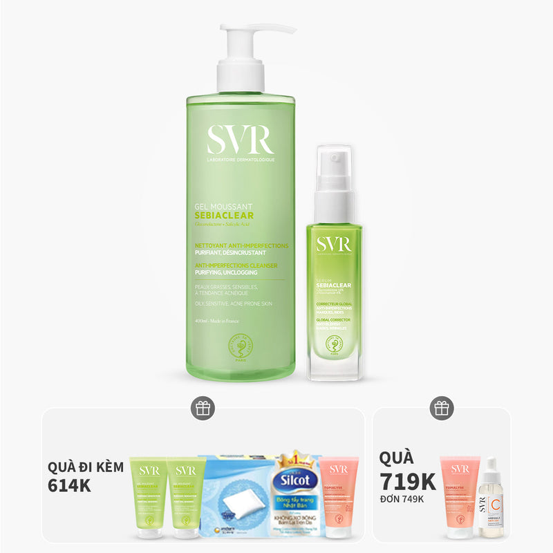 Bộ đôi tinh chất giảm mụn mờ thâm 30ml và gel rửa mặt làm sạch dầu nhờn 400ml