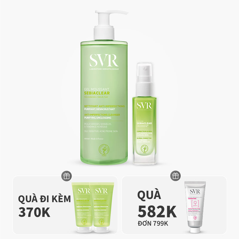 Bộ đôi tinh chất giảm mụn mờ thâm 30ml và gel rửa mặt làm sạch dầu nhờn 400ml