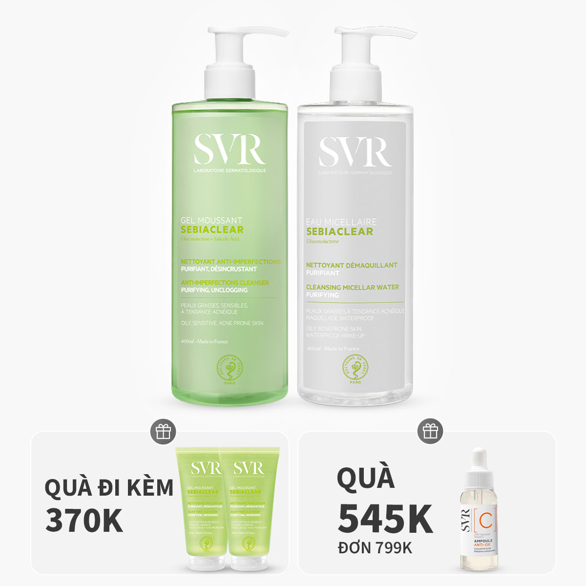 Bộ đôi nước tẩy trang làm sạch dầu nhờn 400ml và gel rửa mặt làm sạch dầu nhờn 400ml