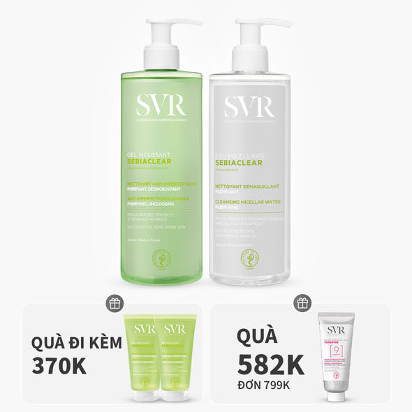 Bộ đôi nước tẩy trang làm sạch dầu nhờn 400ml và gel rửa mặt làm sạch dầu nhờn 400ml