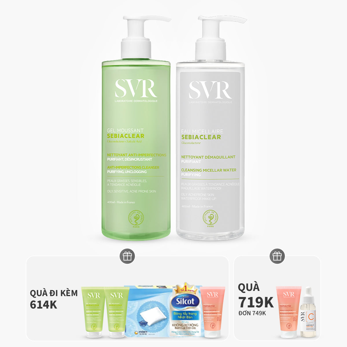 Bộ đôi nước tẩy trang làm sạch dầu nhờn 400ml và gel rửa mặt làm sạch dầu nhờn 400ml