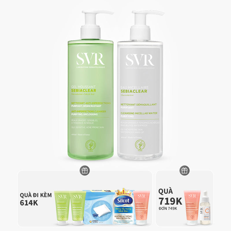 Bộ đôi nước tẩy trang làm sạch dầu nhờn 400ml và gel rửa mặt làm sạch dầu nhờn 400ml