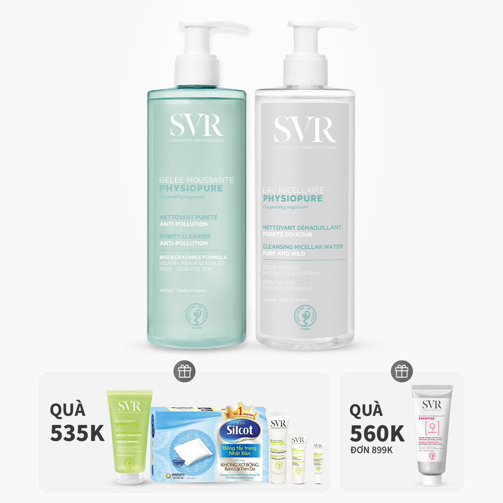 Bộ đôi gel rửa mặt sạch sâu 400ml và nước tẩy trang giúp sạch sâu, dùng được mắt & môi 400ml