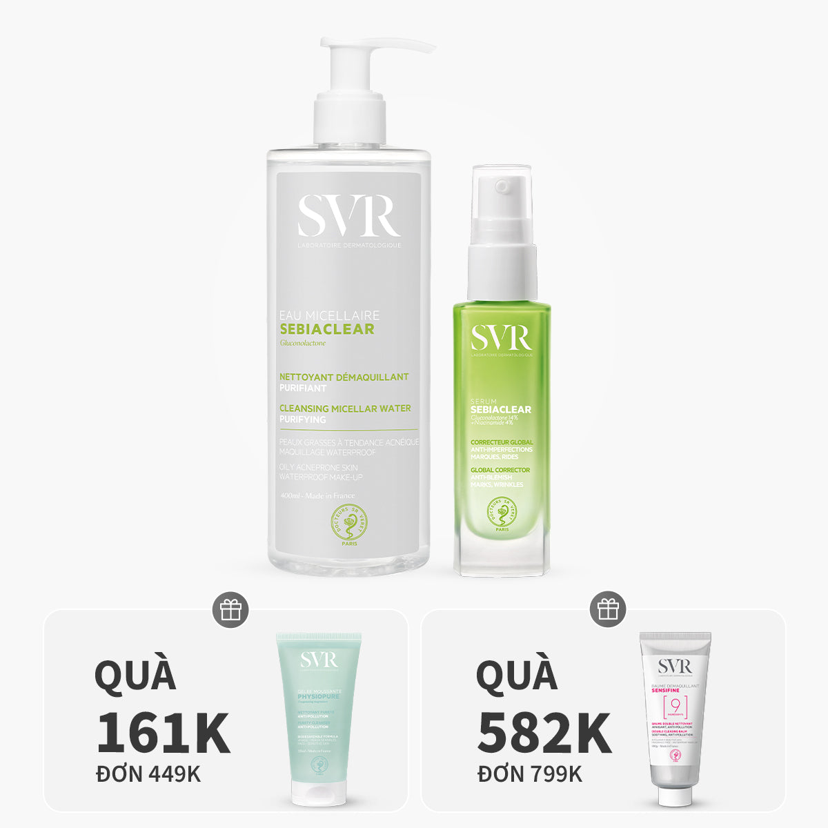 Bộ đôi tinh chất giảm mụn mờ thâm 30ml và nước tẩy trang làm sạch dầu nhờn 400ml