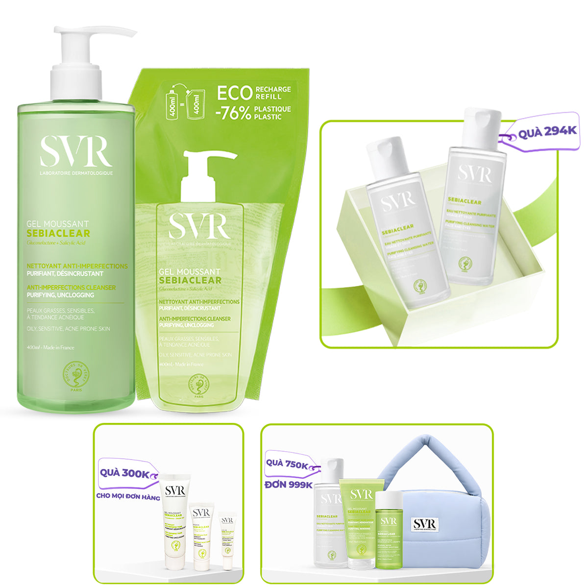 Combo 2 Gel rửa mặt làm sạch dầu nhờn 400ml (1 chai 400ML + 1 túi 400ML)